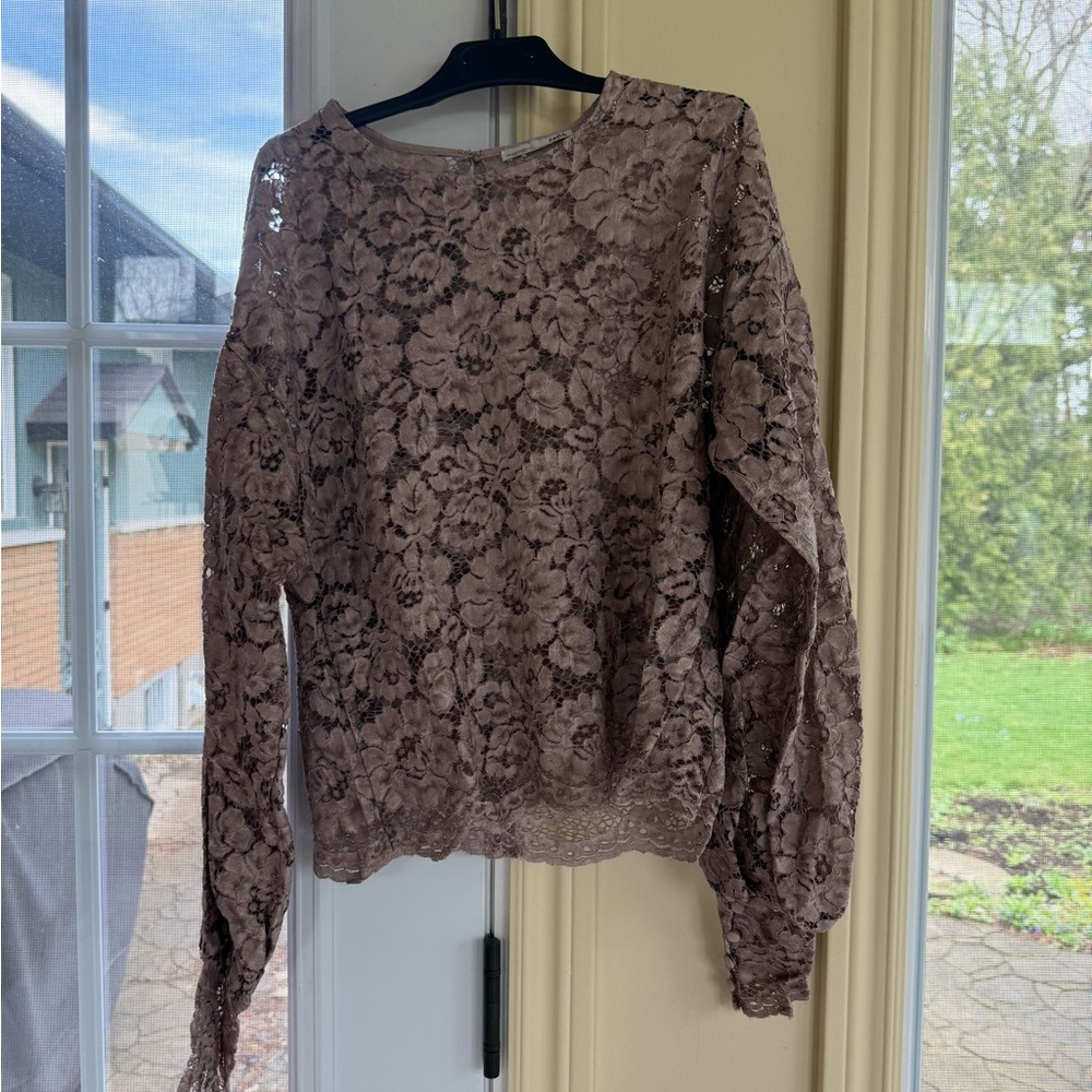 Zara Brown Lace Blouse with Relaxed Fit